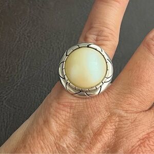 Vintage Taxco Mexico sterling silver faux Mabe pearl statement ring